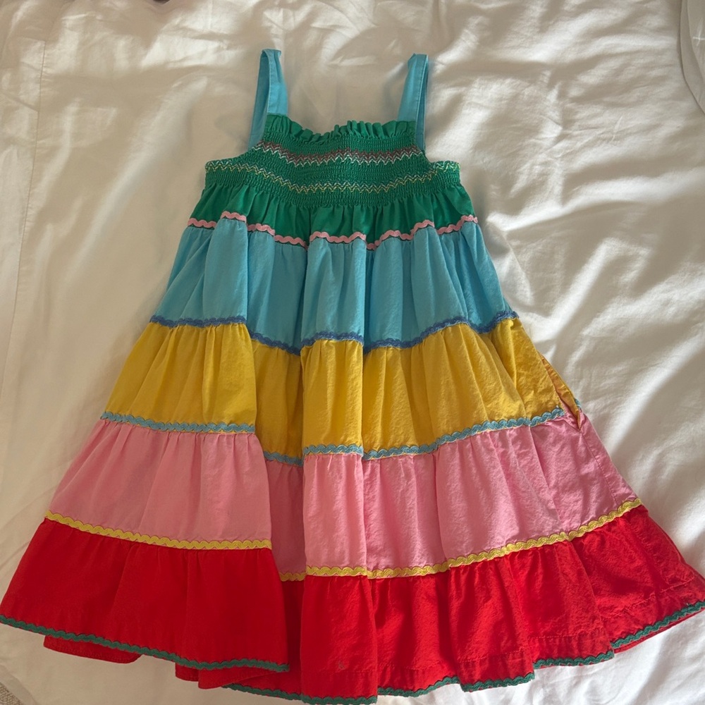 Boden Girls Multicolor Tiered Sundress - Green, Blue, Yellow, Pink, Red